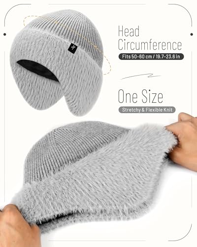 HAMUNI Winter Fleece-Lined Beanie with Earflaps, Warm Windproof Unisex Beanie Hat for Skiing, Hiking & Outdoor Winter Sports - color: Aerospace Gray