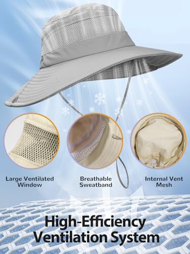 EW East Water Sun Beach Hat for Women, UPF50+ Waterproof with Ponytail Hole - color: Grey