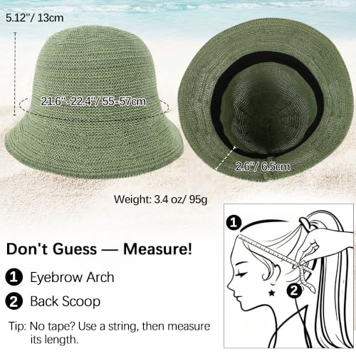 Babalet Summer Straw Beach Sun Hats for Women Packable Floppy Bucket Hat - color: Green