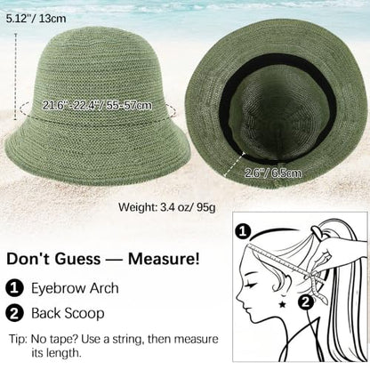 Babalet Summer Straw Beach Sun Hats for Women Packable Floppy Bucket Hat - color: Green