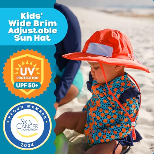 SwimZip UPF 50 Kids' Wide Brim Sun Hat, Sun Protection Hat - Baby & Toddler - color: Red, size: 2-8 Years