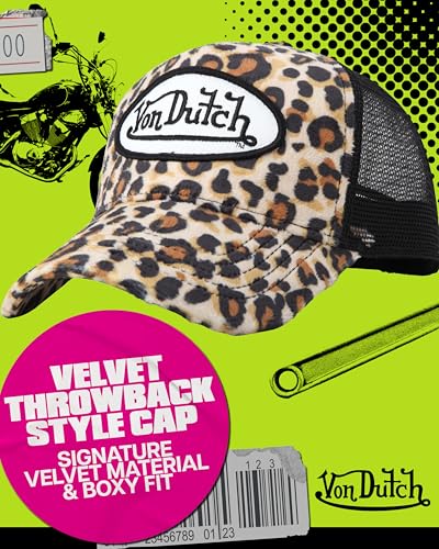 Von Dutch Unisex Velvet Trucker Hat, Curved Bill, Mesh Back, Snapback - color: Natural Leopard
