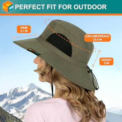 SUN CUBE Wide Brim Sun Hat for Men & Women, UPF 50+ UV Protection, Mesh Boonie Hat with Chin Strap, Fishing Hiking Hat - color: Olive