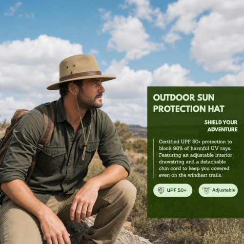 TOP-EX Aussie Safari Sun Hat for Men & Women, UPF 50+ Wide Brim, M-XXL Fit - color: Khaki, size: Large