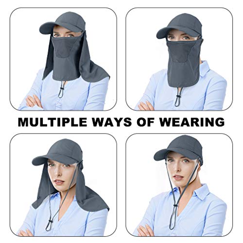 CRISTGEE Foldable Sun Cap, Fishing Hats, UPF 50+ Protection Caps with Face Mask Neck Flap - color: Dark Gray