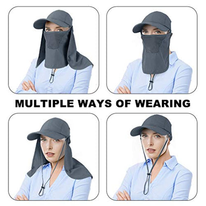 CRISTGEE Foldable Sun Cap, Fishing Hats, UPF 50+ Protection Caps with Face Mask Neck Flap - color: Dark Gray
