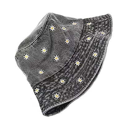 Premium Cotton Bucket Hats,Packable Hats for Men Women,Summer Bucket Hat,Fishing Sun Hats - color: Black+emboridery
