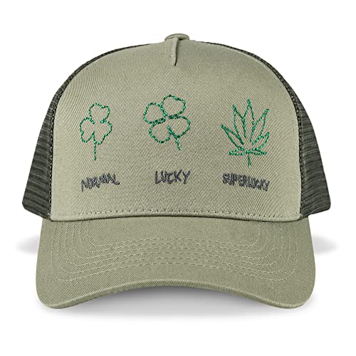 Lucky Brand Trucker Hat | Snapback | Adjustable | Mesh Back | Retro | Baseball Cap | Golf | Fishing | American Heritage - color: Super Lucky Trucker - Moss