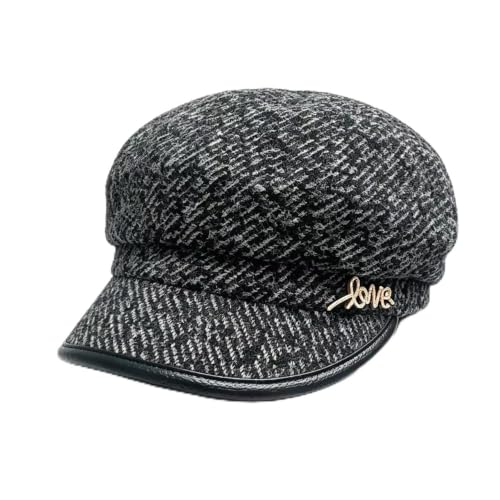 Women Retro Classic Visor Newsboy Cabbie Cap Beret Hats with Flower Buckle for Woman Ladies - color: 23black