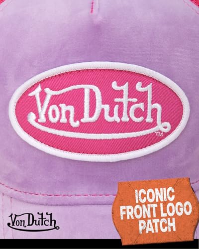 Von Dutch Unisex Velvet Trucker Hat, Curved Bill, Mesh Back, Snapback - color: Lilac Ice