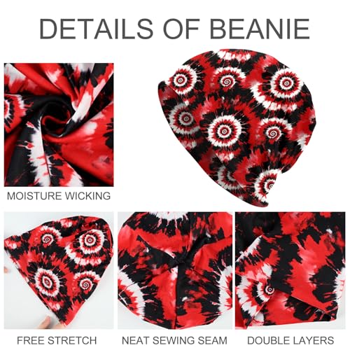 Slouchy Beanie Hat Skull Cap Chemo Headwear Baggy Hats for Men Women Running Cycling - color: Black Red Tie Dye