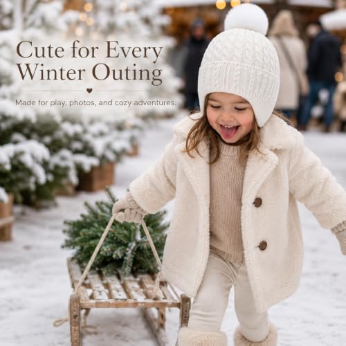 Toddler Baby Winter Hat with Earflap Kids Warm Twisted Knit Hat Infant Pom Pom Beanie Ski Cap for Baby Girls Boys - color: Beige, size: 2-6 Years