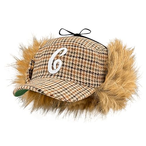 URAWOW Faux Fur Baseball Cap Women Winter Fall Grunge Aespa NINGNING Same Style Trapper Hat Plush Retro Fashion Ear Warmer - color: Houndstooth