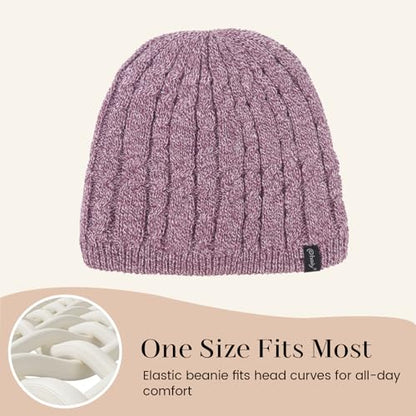 Winter Warm Beanie Hat for Women Men, Thick Cable Knit Cuffed Beanie - color: Purple