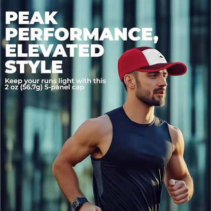 Tough Headwear 5 Panel Running Hat-Lightweight Breathable Nylon Trail Runner Hats-Camper Hat -Flat Brim Runners Hats - color: Burgundy