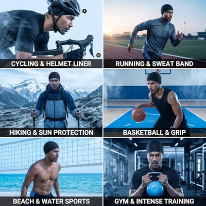 Chedin 4 Pack Cooling Helmet Liners for Men Women, Moisture Wicking Skull Caps, Breathable Lycra Sweat Caps for Cycling Motorcycle Running Hard Hat