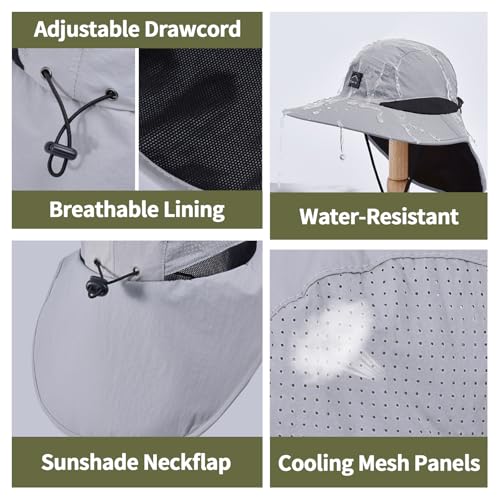 ZOORON Kids Sun Hat with Neck Flap Beach Fishing Bucket for Boys Girls - color: Lightgrey