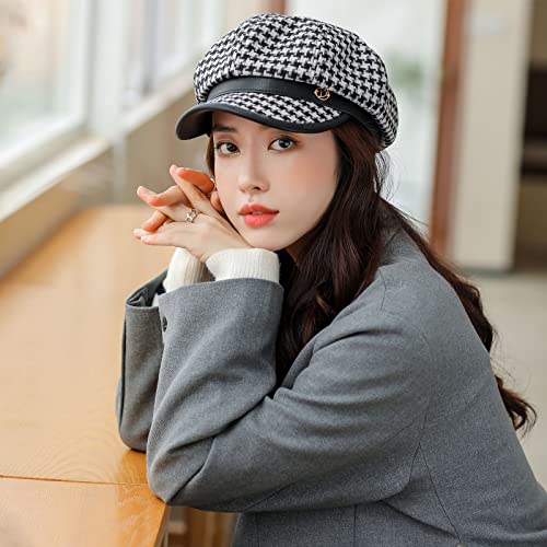 Newsboy Caps Fall Hats for Women Fashionable Vintage - color: T1-houndstooth-black