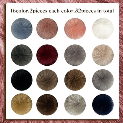 Allruyee 32 Pieces Pom Pom Faux Fur Pom Pom for Hats, Keychains, Scarves, Gloves & Bags Accessories with Elastic Loop, 16 Colours - color: Dark Color