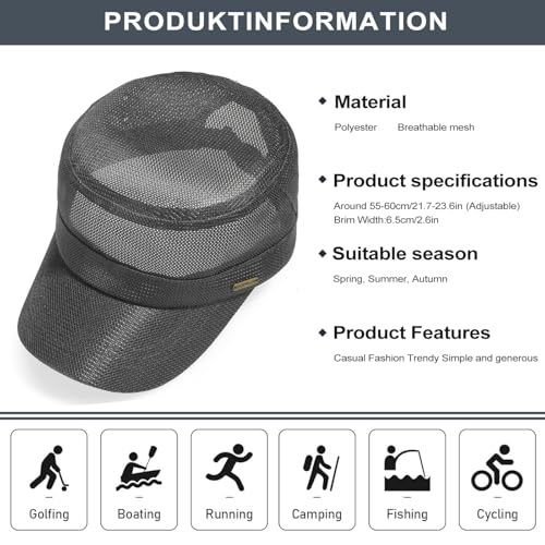 Initlove Cadet Army Cap for Men Women Military Hat Mesh Flat Top Hats for Summer - color: Dark Grey