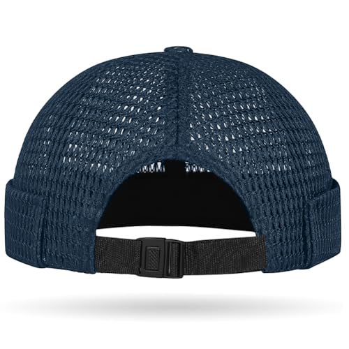 Mens Mesh Brimless Cap with No Brim, Summer Docker Cap Beanie Hat Flip Sailor Skullcap Breathable - color: Navy Blue