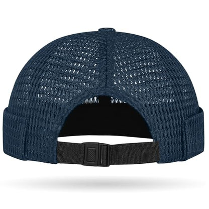 Mens Mesh Brimless Cap with No Brim, Summer Docker Cap Beanie Hat Flip Sailor Skullcap Breathable - color: Navy Blue