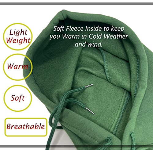 Unisex Sporty Snood Hat with drawstring Hood Scarf Neck Warmer Winter Balaclava Hood - color: Dark Green
