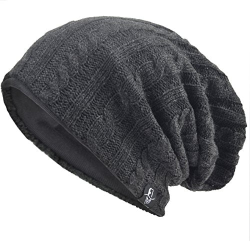 VECRY Men's Slouch Beanie Skull Cap Long Baggy Hip-Hop Winter Summer Hat - color: Cable-grey