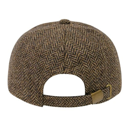 BOTVELA Men Wool Adjustable Tweed Baseball Cap - color: Light Herringbone Khaki