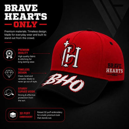 Brave Hearts Only 5 Panel Snapback-Baseball Caps with Curved Visor - color: Red & Black