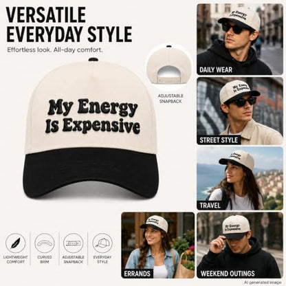 Embroidered Trucker hat for Women Men Baseball Hat Adjustable Unisex Cotton for Soccer Supporters - color: My Energy is Expensive Black