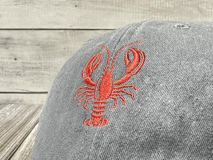 Embroidered Lobster Crawfish Baseball Hats for Men Women - color: Crawfish Lobster (Washed Gray)
