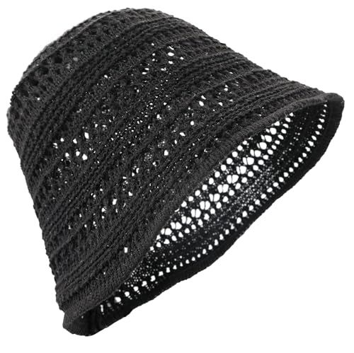 Women's Beach Bucket Hat Fisherman Cap Hollow Mesh Lightweight Breathable Sun Hat for Summer - color: Single Layer Black