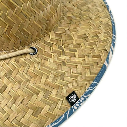 Women's Wide Brim Straw Sun Hat for Beach, Lifeguard Style, Hand-Woven Rush & Mat, Adjustable Chin Drawstring - color: The Emery