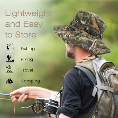 Bucket Hat UV Protection Sun Hat, Boonie Fishing Safari Hats for Outdoors - color: Forest Camo