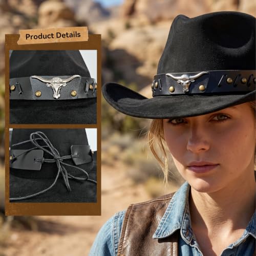 Western Cowboy Hat for Women, Shapeable Wide Brim Classic Cowgirl Hat - color: Color 1