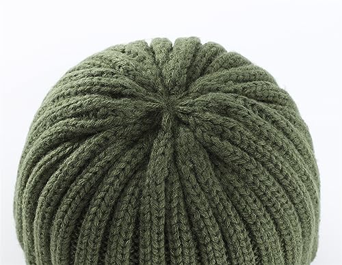 Connectyle Women's Rib Knit Cuffed Beanie Hat Stretch Acrylic Winter Hat Thick Warm Snow Ski Cap - color: Army Green