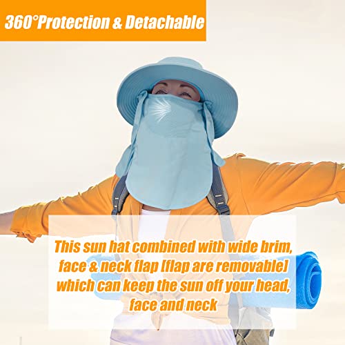 Fishing Hat for Men & Women, Sun Protection Hat with Face Cover & Neck Flap - color: Light Blue