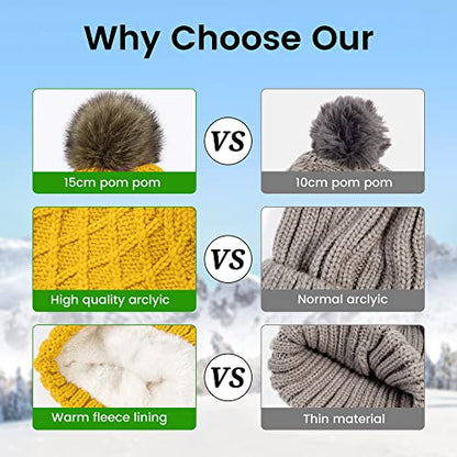 Arctic Paw Womens Winter Hat Cable Knit Beanie for Women Faux Fur Pompom Ears - color: Yellow Hat Coffee Ball