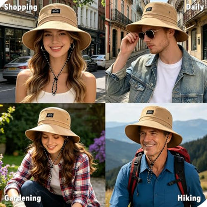 ZOORON Sun Bucket Hats for Women Men UPF 50+Packable Fishing Hats Quick Dry Waterproof Hiking Hat with Detachable Chin Strap - color: 1pack-khaki
