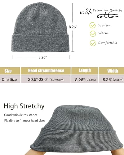 vidsel 100% Cotton Beanie Hat-Unisex Winter Knit Cuffed Beanies Skull Cap - color: 2pcs - Black, Light Grey