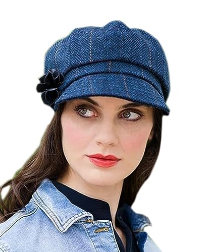 Newsboy Hat for Women's Cap 8 Panel Wool Made in Ireland - color: Blue- 34