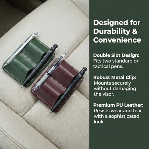 2 Pack Leather Pen Holder for Car, Car Visor Pen Holder