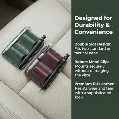 2 Pack Leather Pen Holder for Car, Car Visor Pen Holder