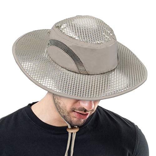 Men Safari Sun Hat Wide Brim Boonie Fishing Cap with Adjustable Drawstring - color: #Olive