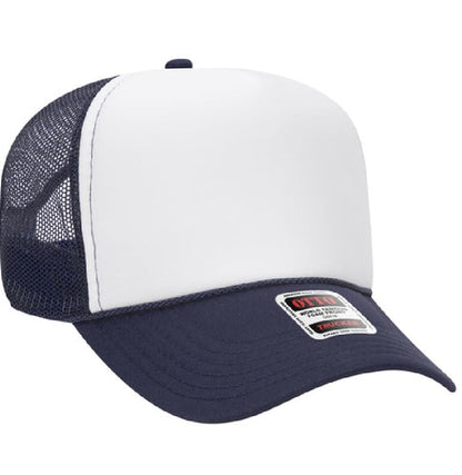 Otto Cap 5-Panel Mid Profile Mesh Back Trucker Hat, OS - color: Navy/White