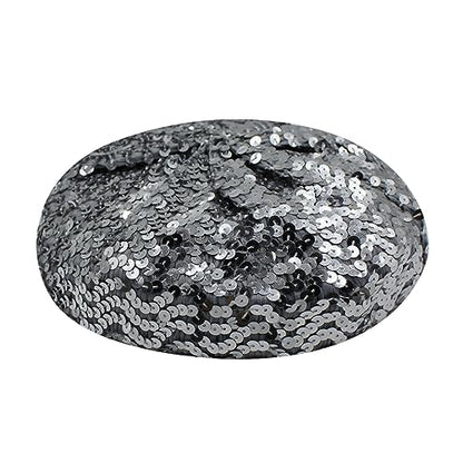 JUMISEE Sparkly Sequin Berets for Women Girls Fashion Beanie Hat Costume Accessories for Festival Party Dance - color: Silver