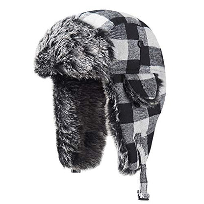 ONWAY Trapper Hat Winter Hats for Women Men with Faux Fur Ear Flaps - color: Black