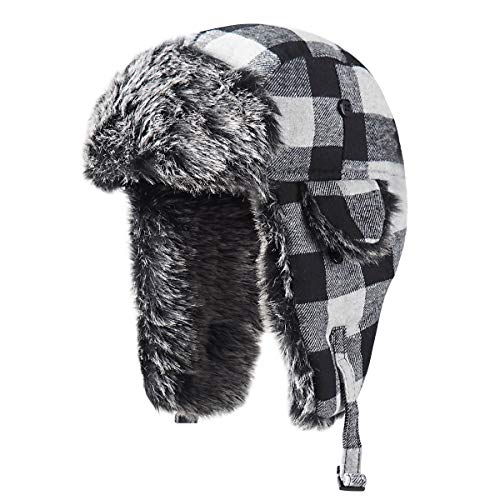 ONWAY Trapper Hat Winter Hats for Women Men with Faux Fur Ear Flaps - color: Black