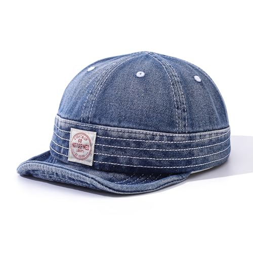 Denim Short Brim Hats for Men Women Stylish Short Bill Baseball Cap Soft Flat Brim Snapback Trucker Hat Cadet Cap - color: Mg-dym2574-denim Blue